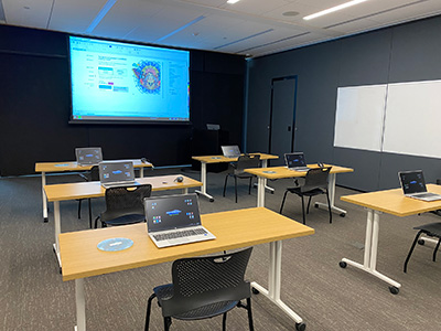 room with laptop stations at Norfolk Public Library