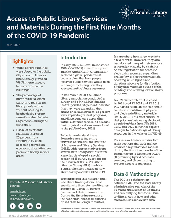 Access to Public Library Services and Materials During the First Nine Months of the COVID-19 Pandemic