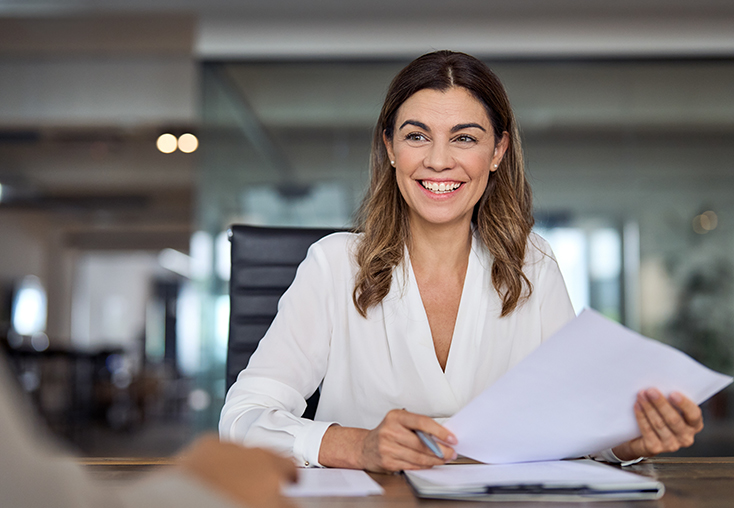 Woman reviewing application