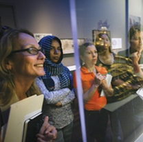 Students from the Borough of Manhattan Community College CLIP program at the Rubin Museum of Art in Manhattan