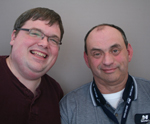 Tom Miller (L), director of programs at Indy Reads, interviews his friend, Randy French (R)