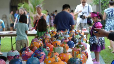 Carved artwork on a table during the Family Sunday event - Honolulu Museum of Art