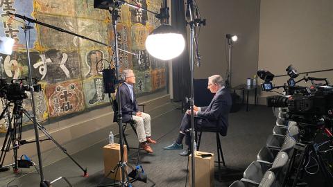 IMLS Director Crosby Kemper interviewing former Washington Governor Gary Locke in studio